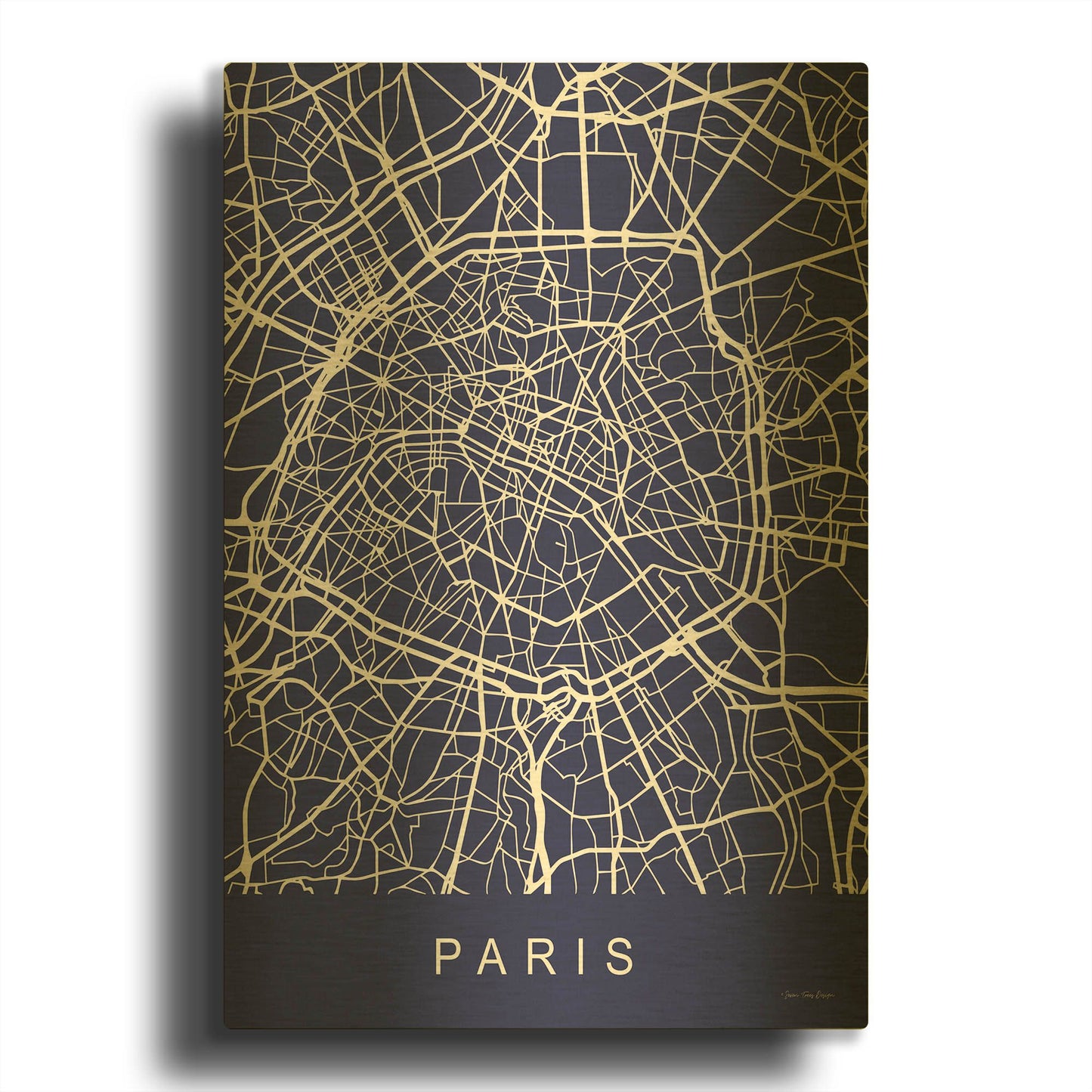 'Paris Street Blue Map' By Seven Trees Design Gold Metal Wall Art
