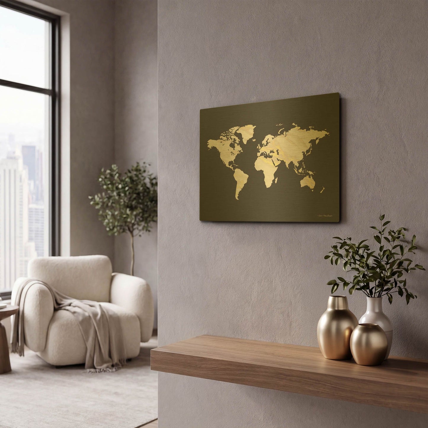 'Marble Gold World Map' By Seven Trees Design Gold Metal Wall Art