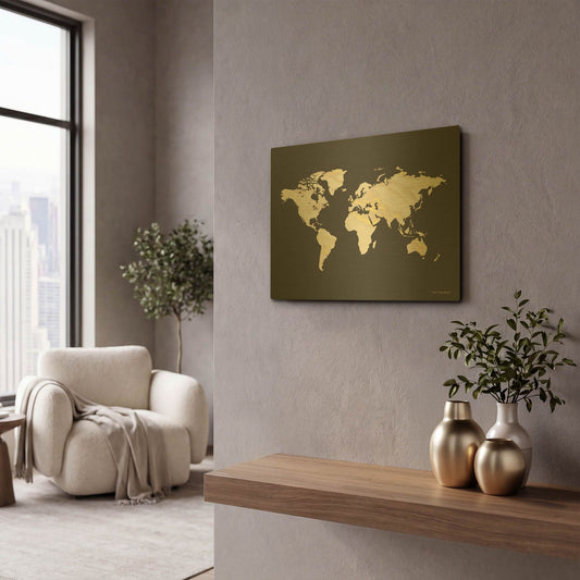 'Marble Gold World Map' By Seven Trees Design Gold Metal Wall Art