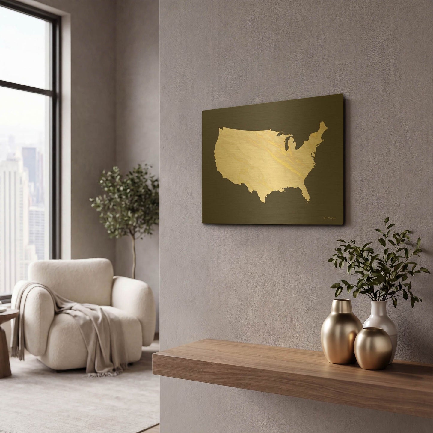 'Marble Gold USA Map' By Seven Trees Design Gold Metal Wall Art
