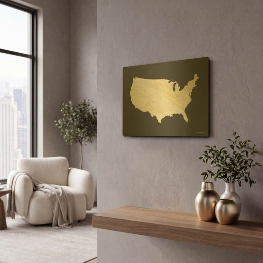 'Marble Gold USA Map' By Seven Trees Design Gold Metal Wall Art