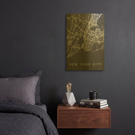 'NYC Grey Map' By Seven Trees Design Gold Metal Wall Art