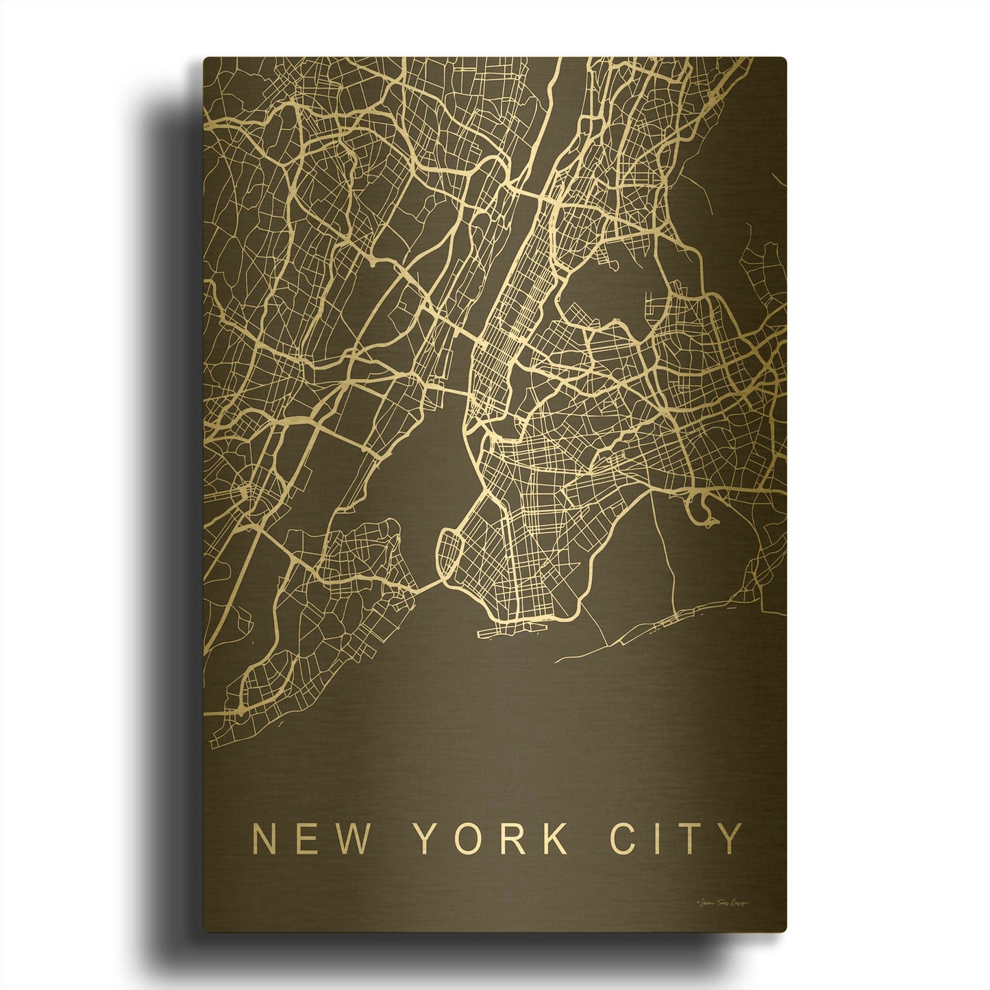'NYC Grey Map' By Seven Trees Design Gold Metal Wall Art