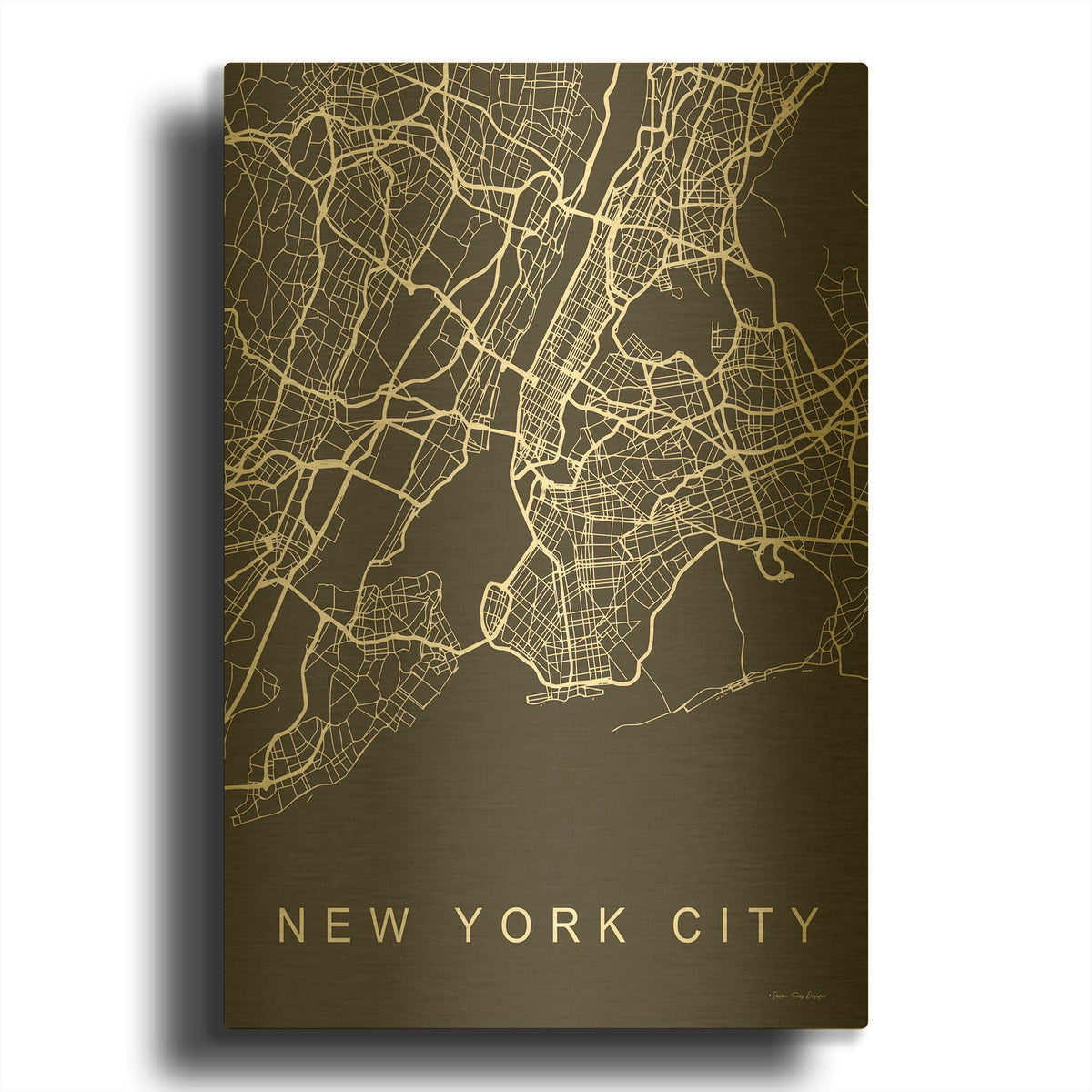 'NYC Grey Map' By Seven Trees Design Gold Metal Wall Art