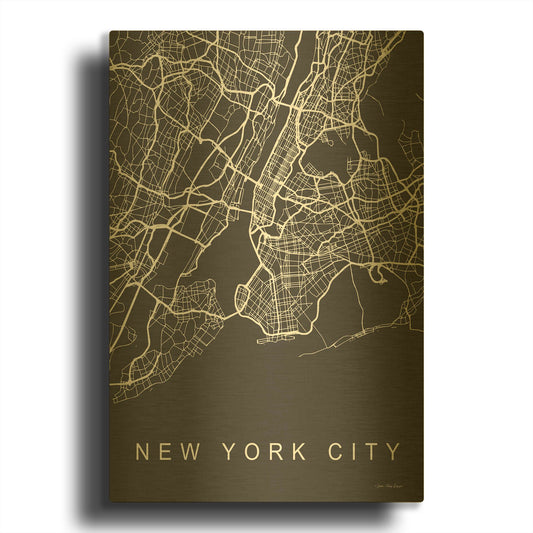 'NYC Grey Map' By Seven Trees Design Gold Metal Wall Art