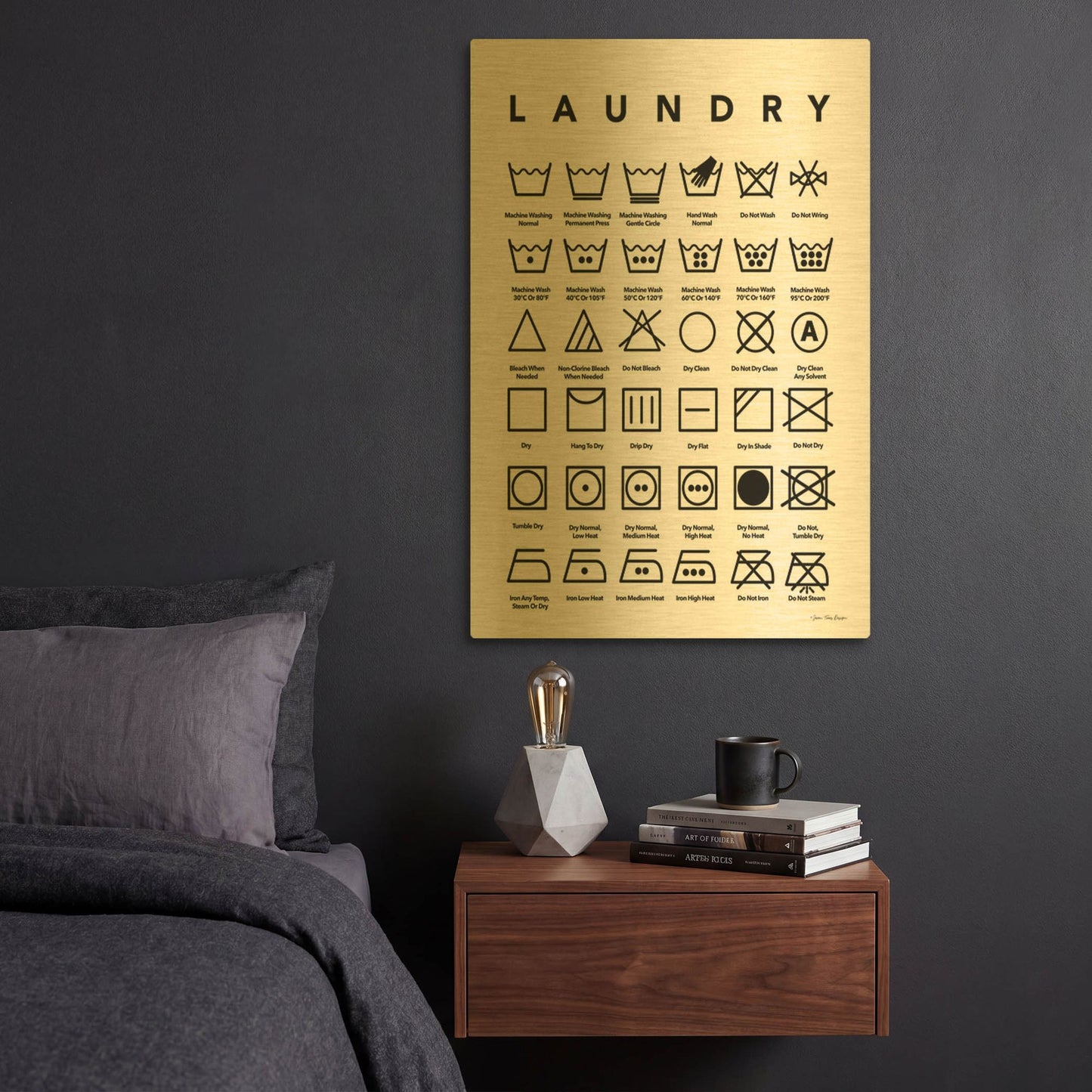 'Laundry Symbols' By Seven Trees Design Gold Metal Wall Art