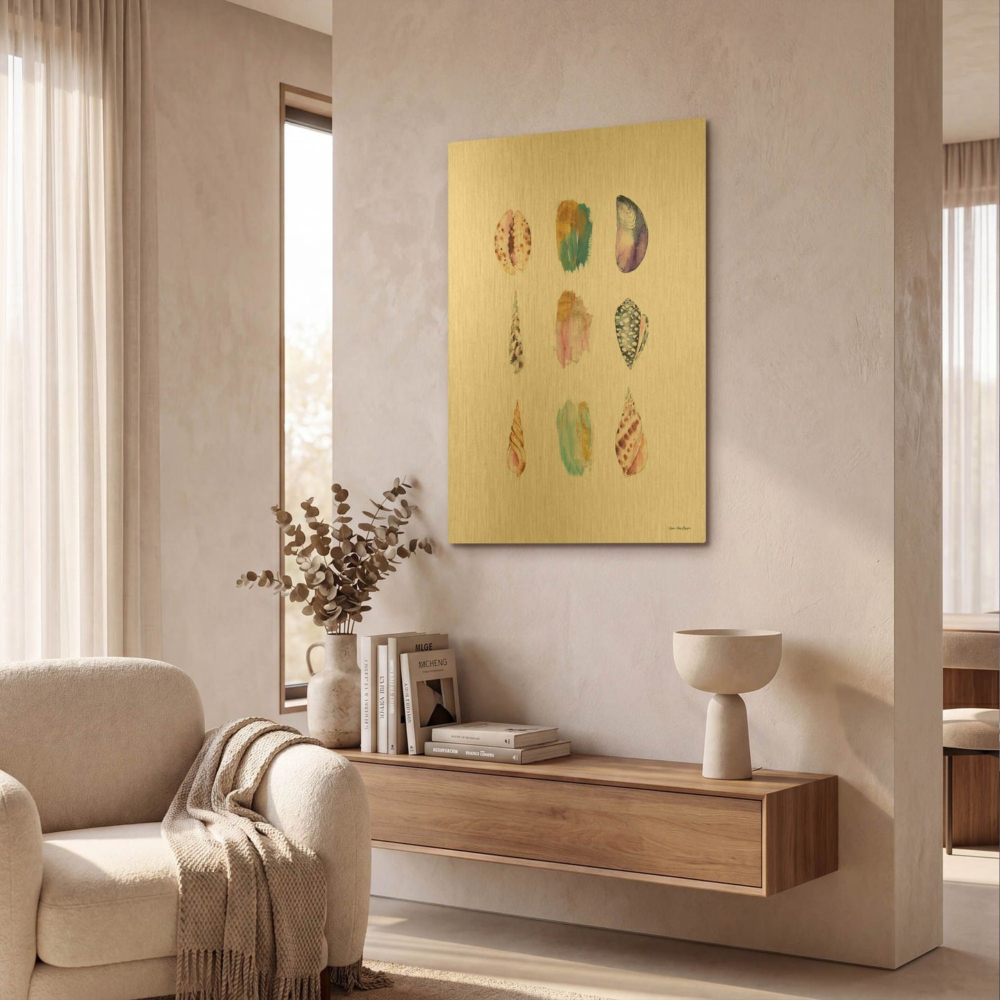 'Sea and Brush Strokes I' By Seven Trees Design Gold Metal Wall Art