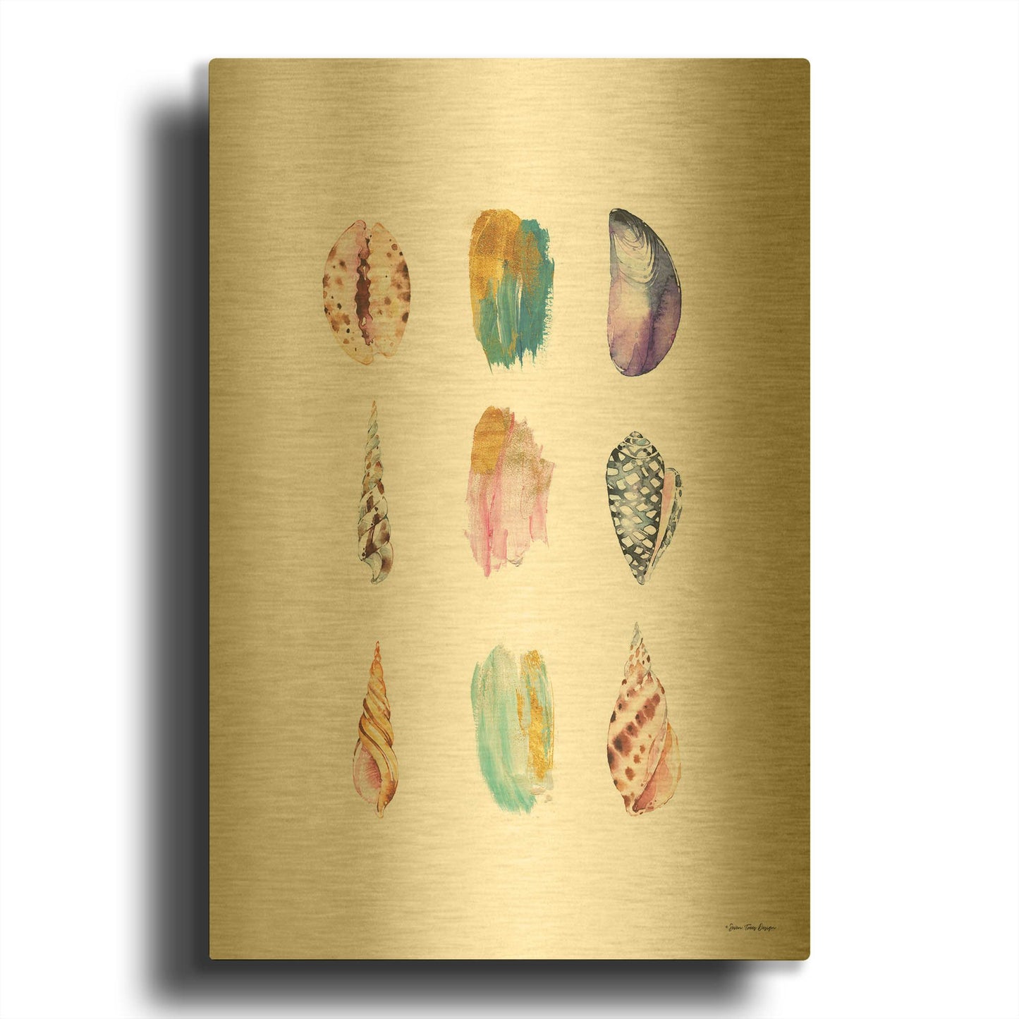'Sea and Brush Strokes I' By Seven Trees Design Gold Metal Wall Art