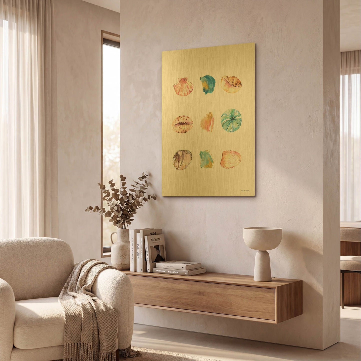 'Sea and Brush Strokes II' By Seven Trees Design Gold Metal Wall Art