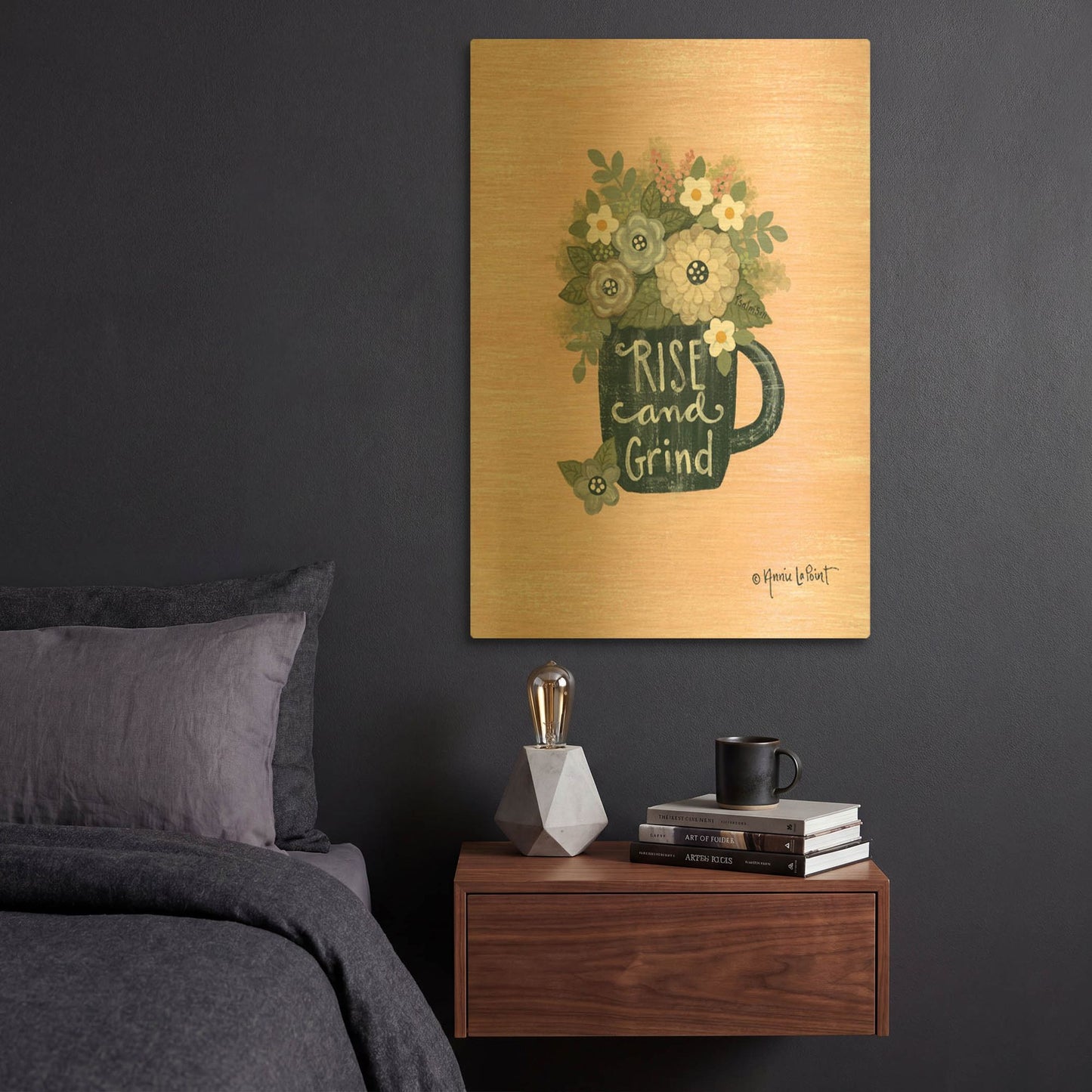 'Rise and Grind' By Annie LaPoint Gold Metal Wall Art