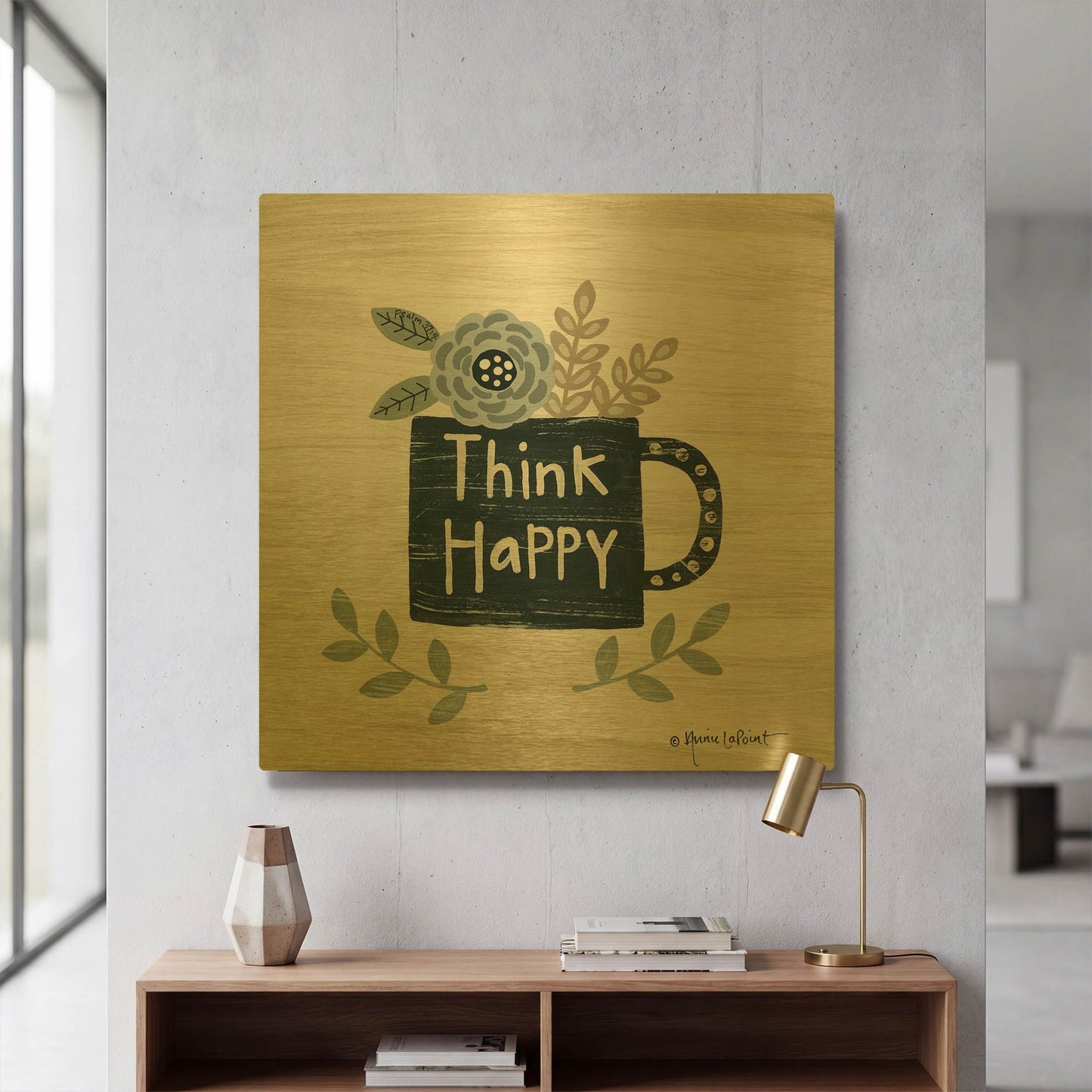 'Think Happy' By Annie LaPoint Gold Metal Wall Art