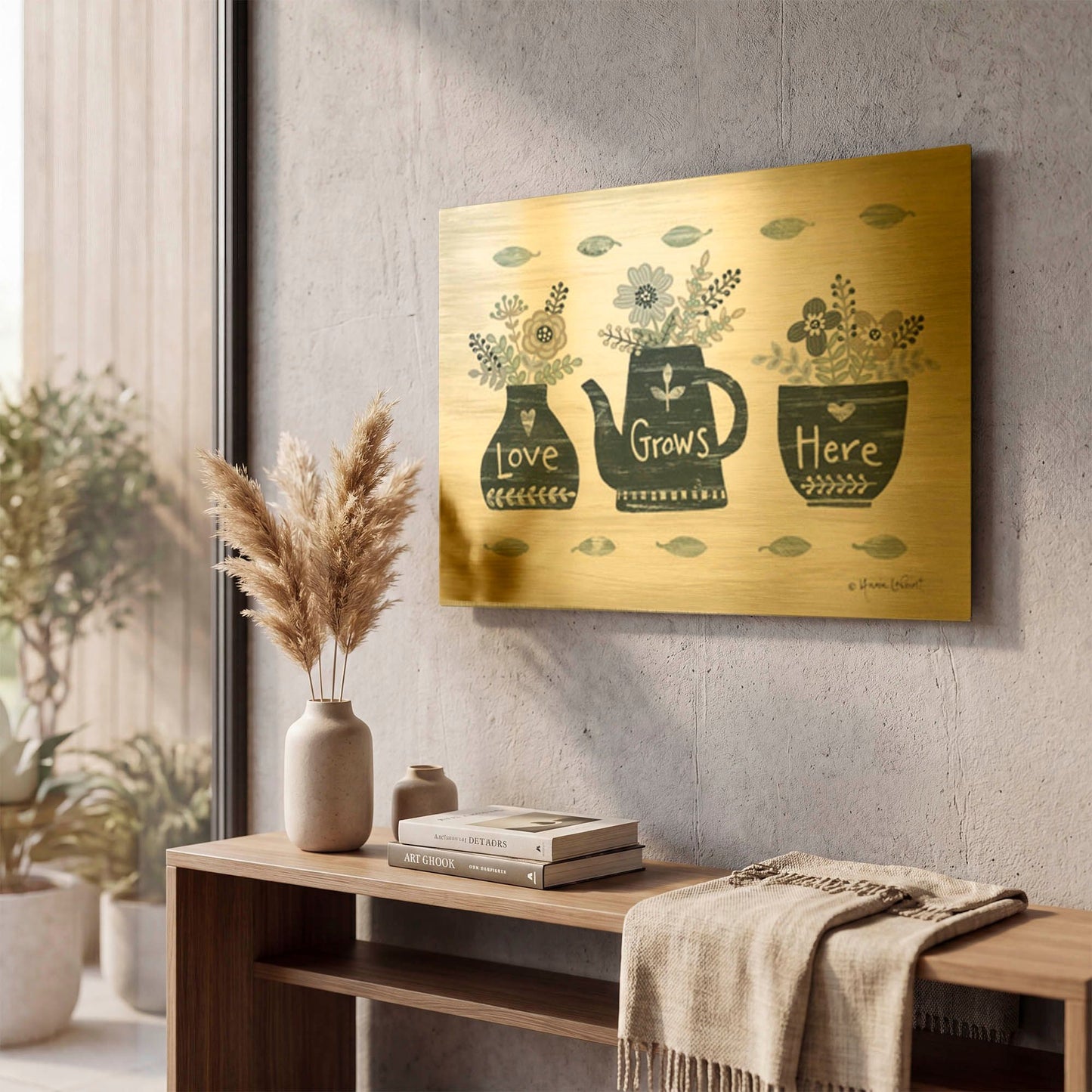 'Love Grows Here' By Annie LaPoint Gold Metal Wall Art
