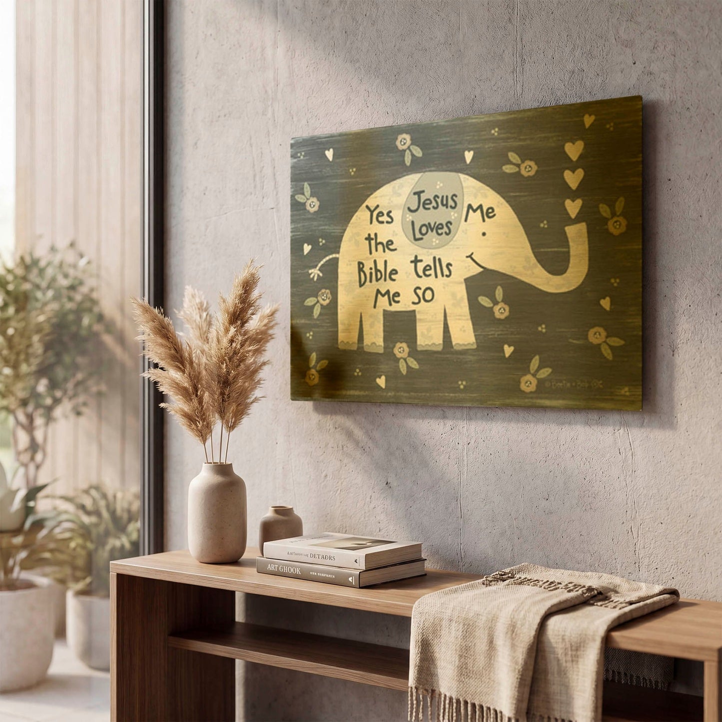 'Jesus Loves Me Elephant' By Annie LaPoint Gold Metal Wall Art