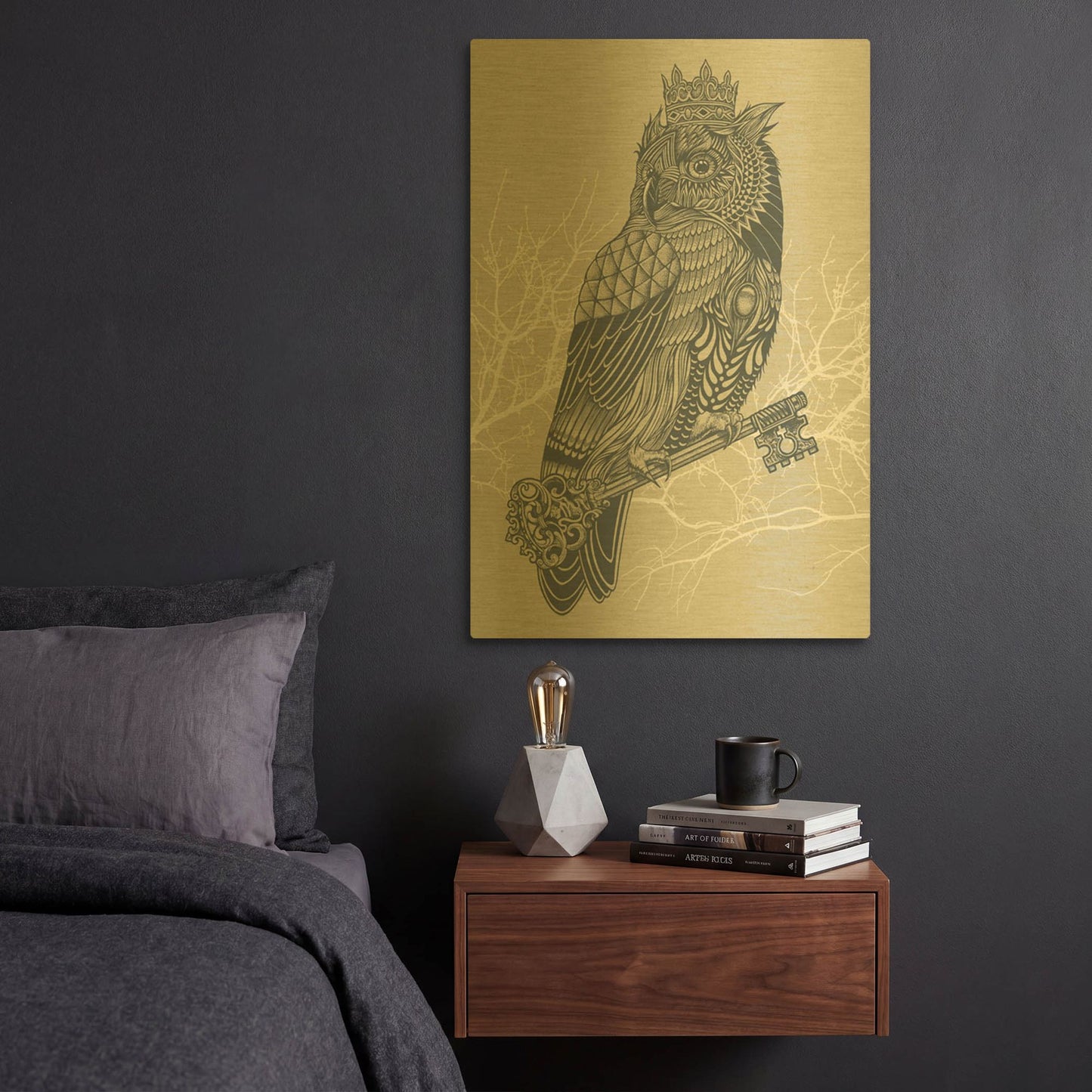 'Owl King' By Rachel Caldwell Gold Metal Wall Art