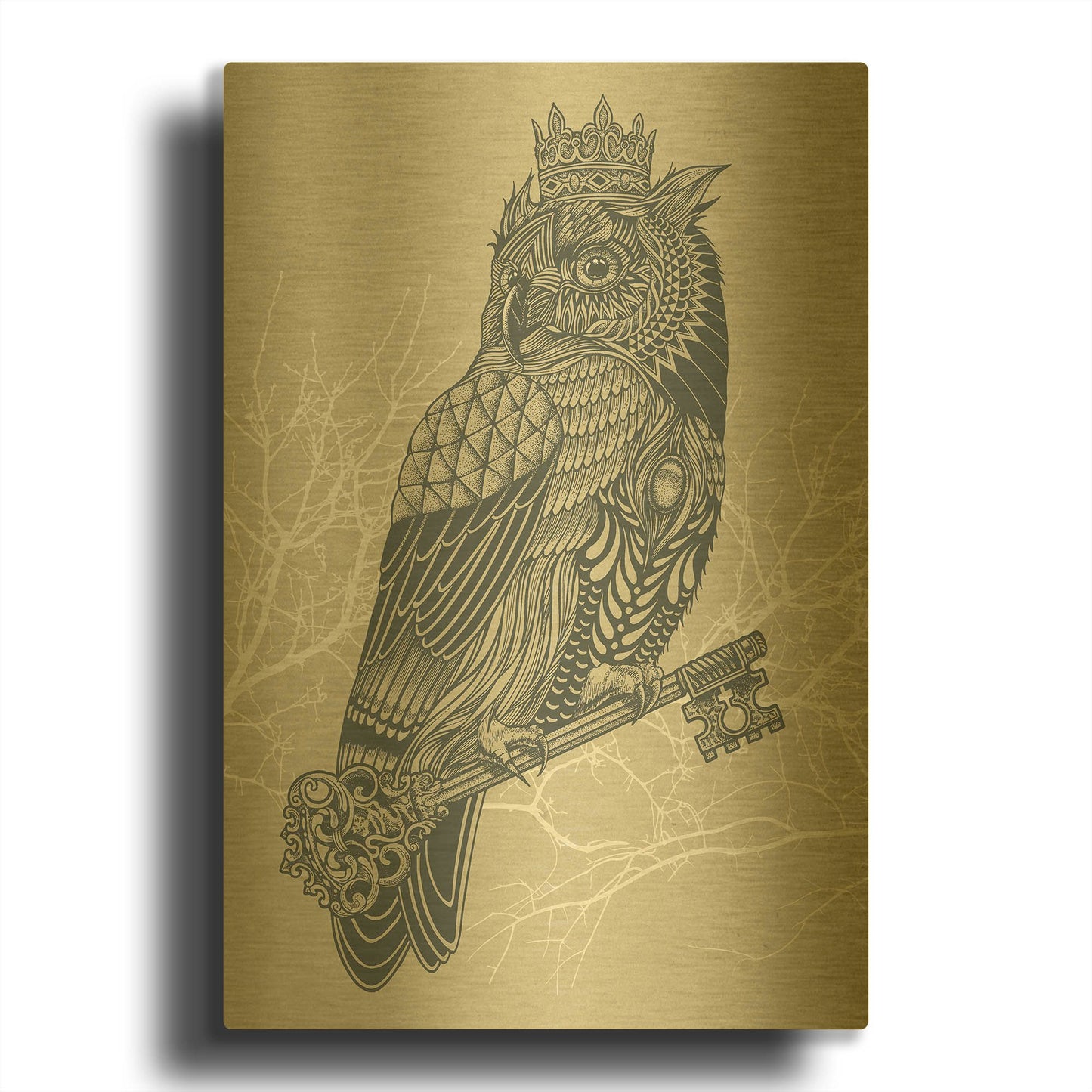 'Owl King' By Rachel Caldwell Gold Metal Wall Art