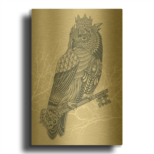 'Owl King' By Rachel Caldwell Gold Metal Wall Art