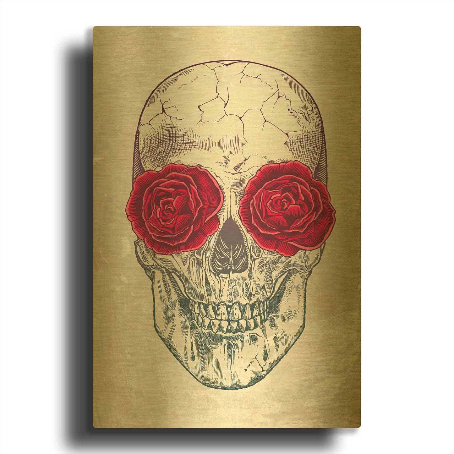 'Skull & Roses' By Rachel Caldwell Gold Metal Wall Art
