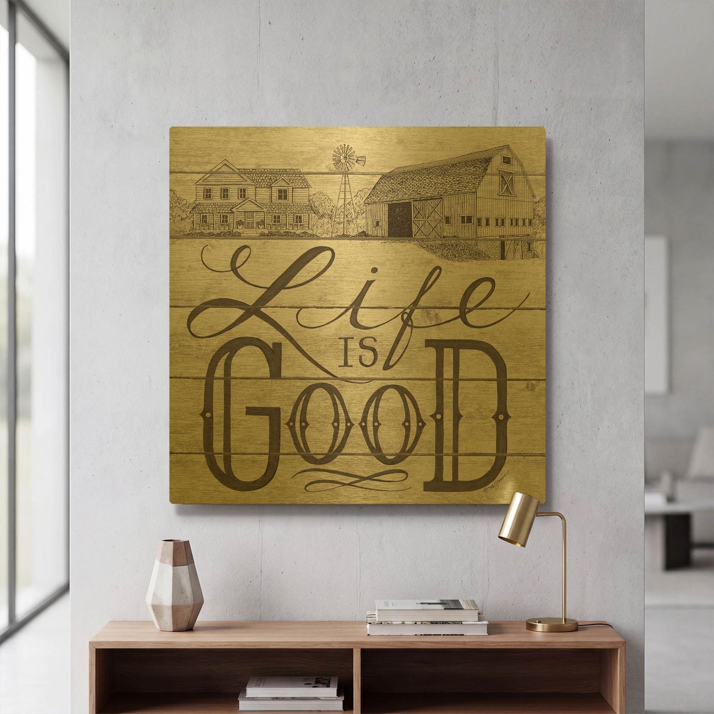 'Life is Good' By Deb Strain Gold Metal Wall Art