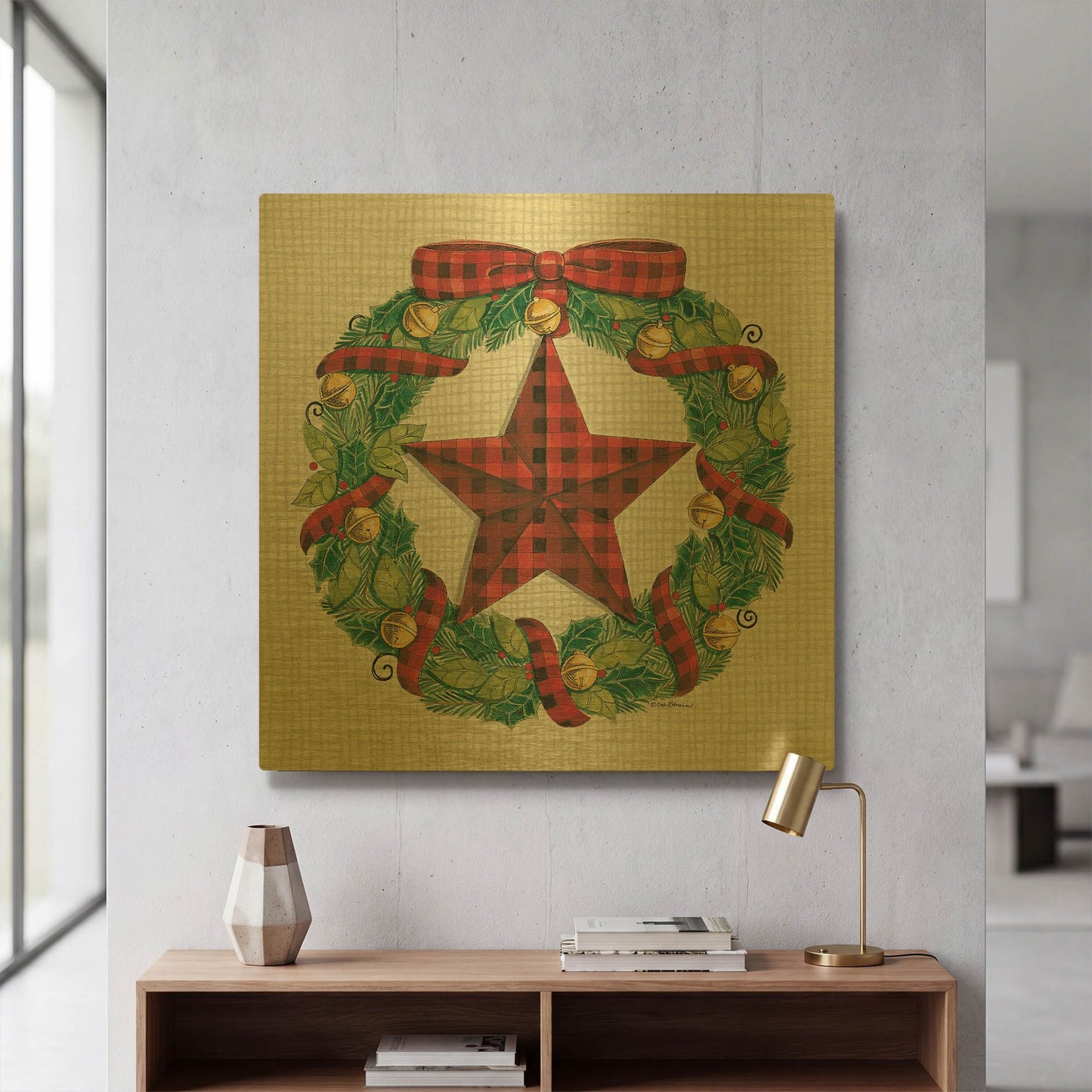 'Joy Angels Wreath' By Deb Strain Gold Metal Wall Art