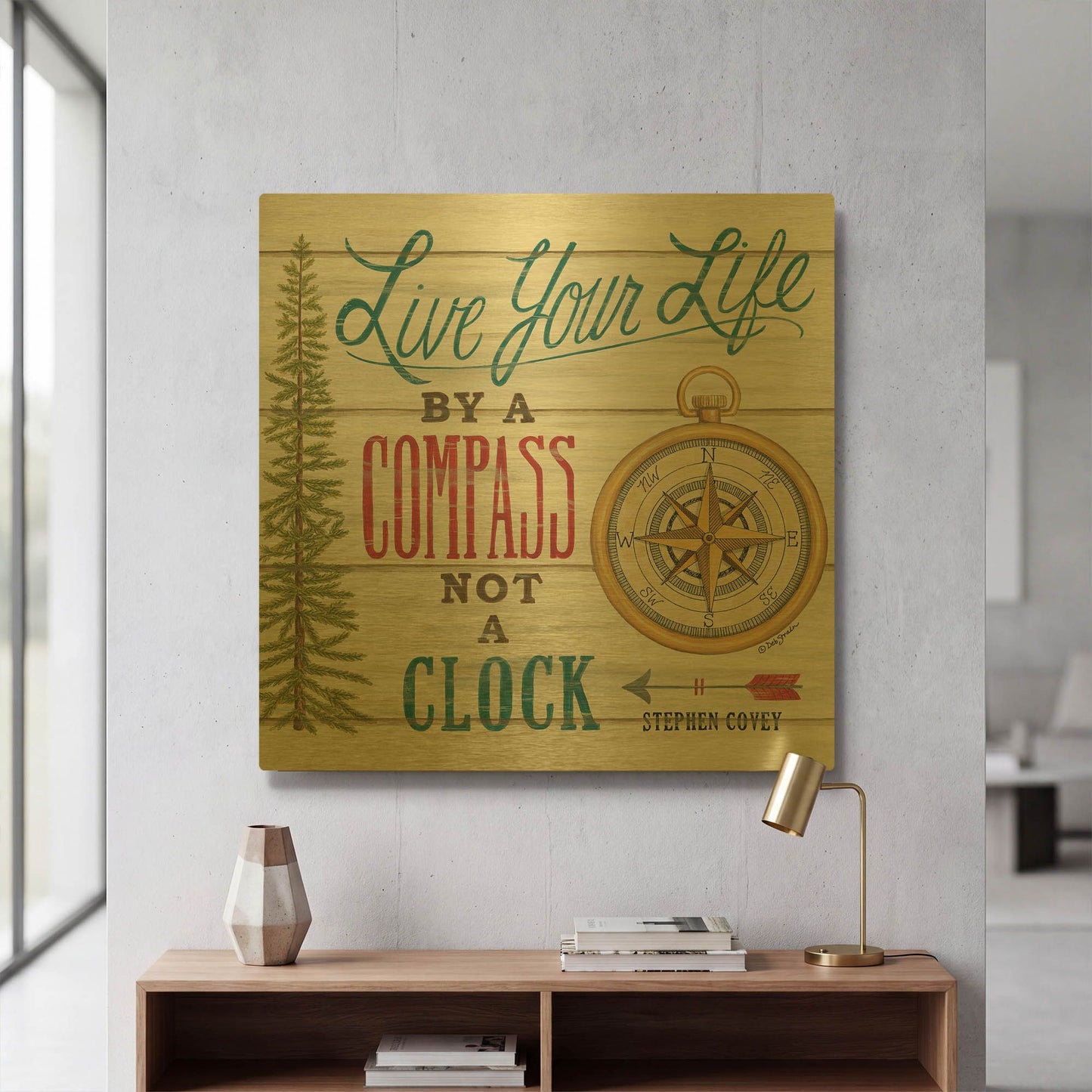 'Compass Not a Clock' By Deb Strain Gold Metal Wall Art
