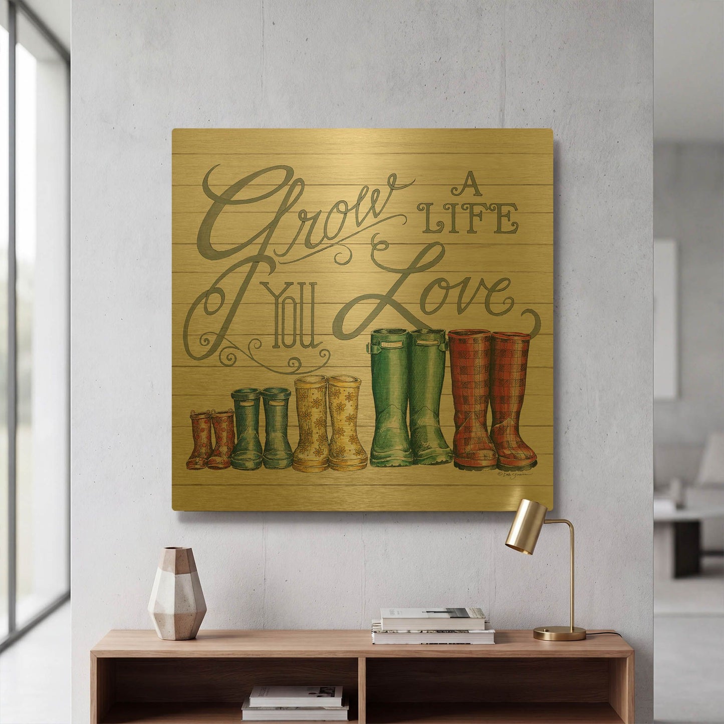'Grow a Life You Love Boots' By Deb Strain Gold Metal Wall Art