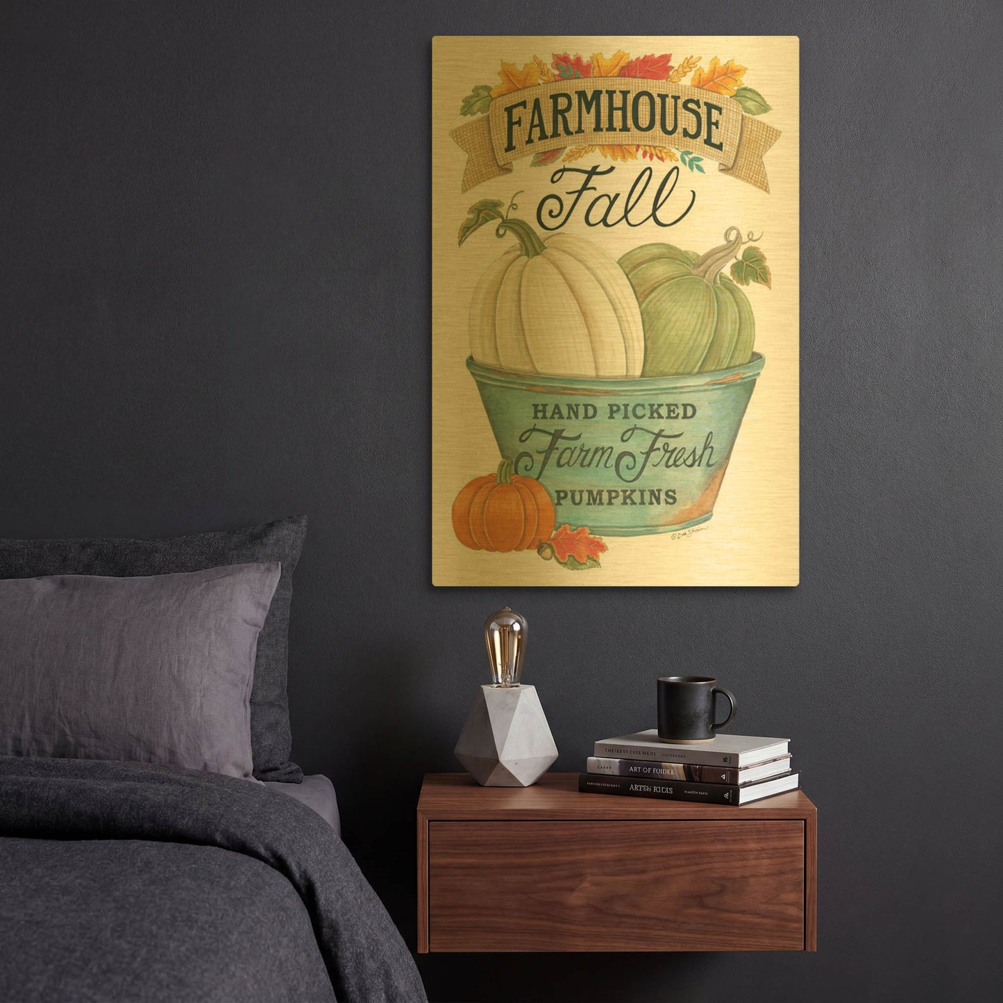 'Farmhouse Fall Pumpkins' By Deb Strain Gold Metal Wall Art