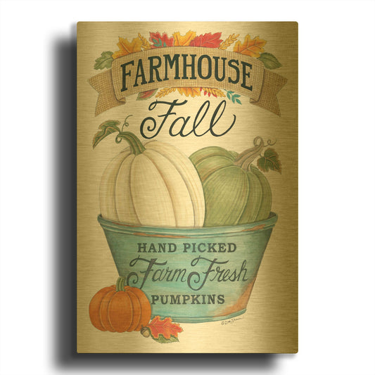'Farmhouse Fall Pumpkins' By Deb Strain Gold Metal Wall Art
