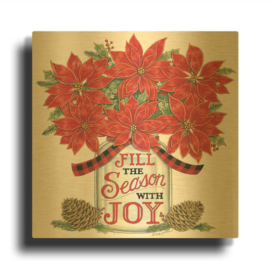 'Fill the Season Poinsettia Jar' By Deb Strain Gold Metal Wall Art