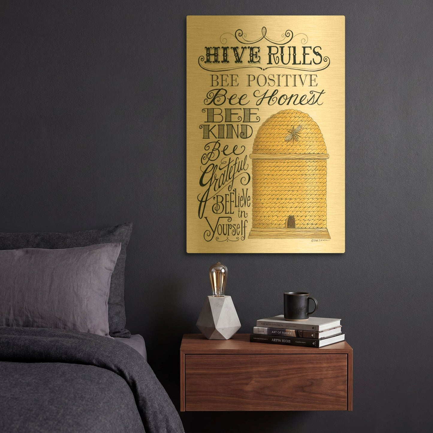 'Hive Rules' By Deb Strain Gold Metal Wall Art