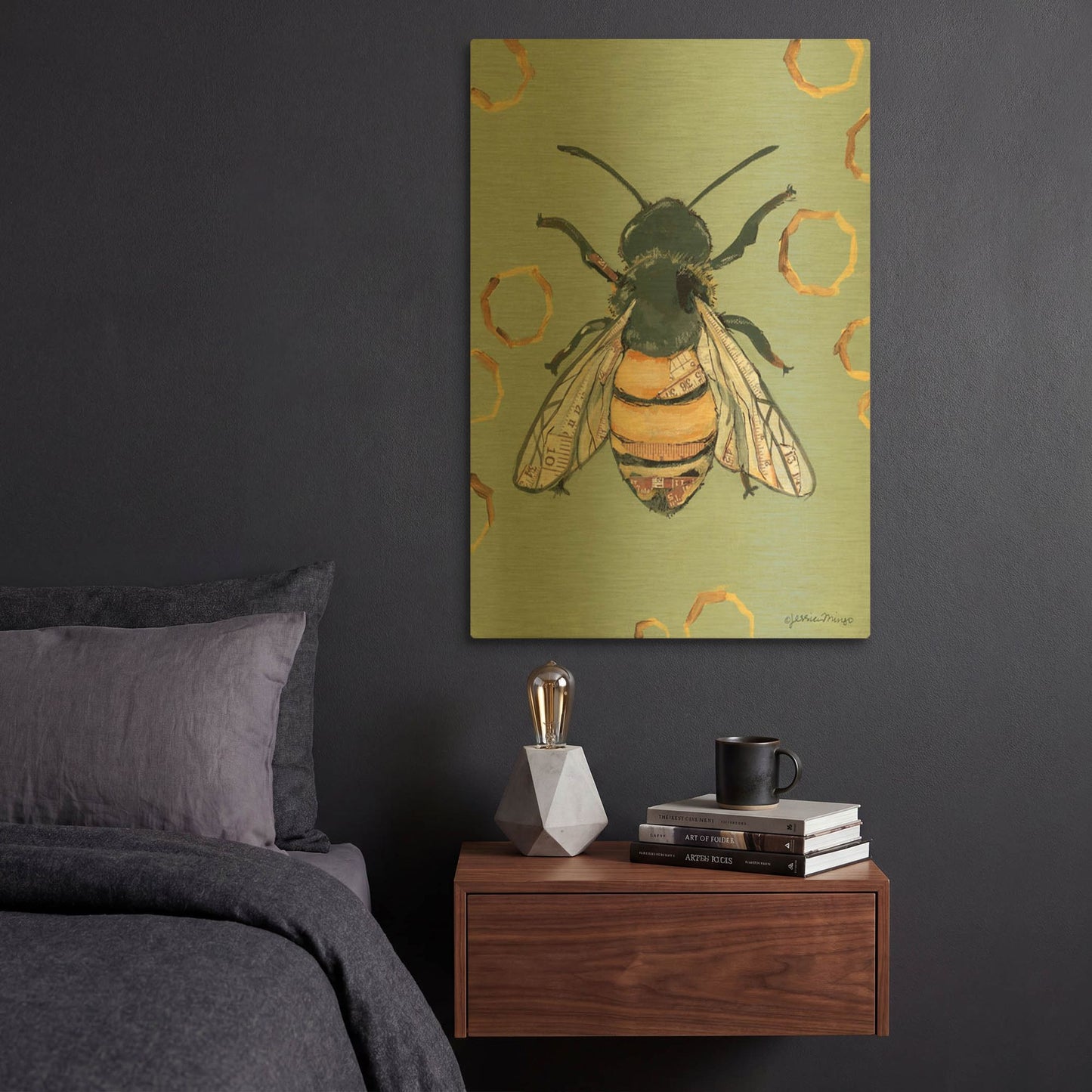 'Bee' By Jessica Mingo Gold Metal Wall Art