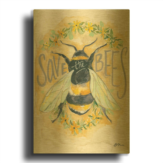 'Save the Bees' By Jessica Mingo Gold Metal Wall Art