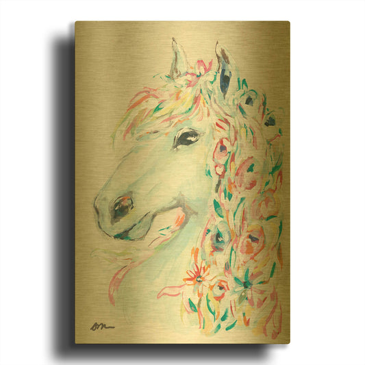 'Pony Rose' By Jessica Mingo Gold Metal Wall Art