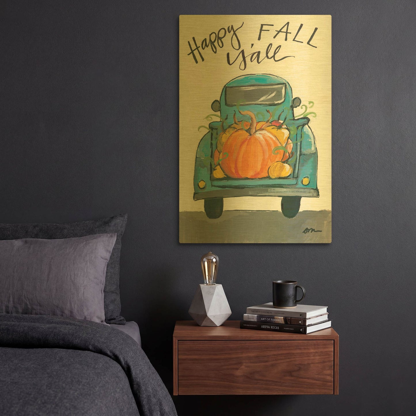 'Happy Fall Y' By Jessica Mingo Gold Metal Wall Art