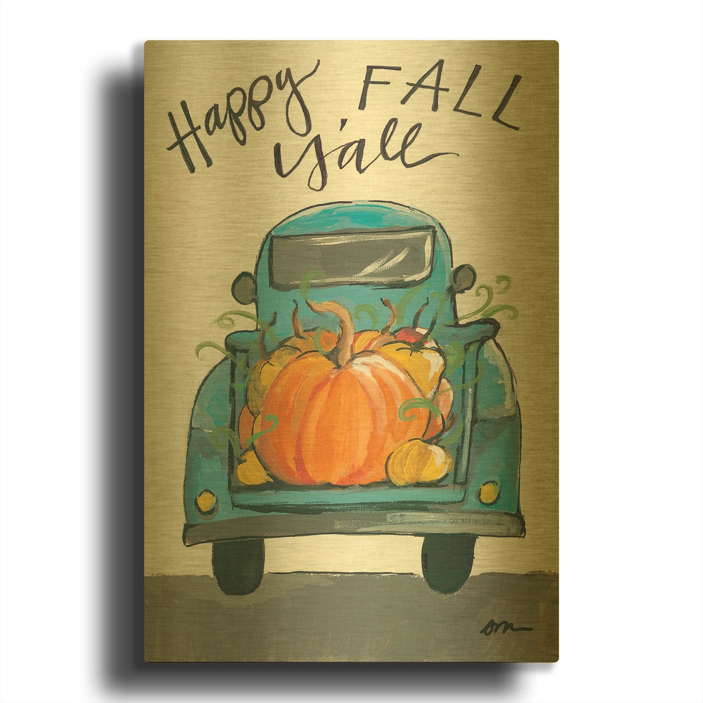 'Happy Fall Y' By Jessica Mingo Gold Metal Wall Art