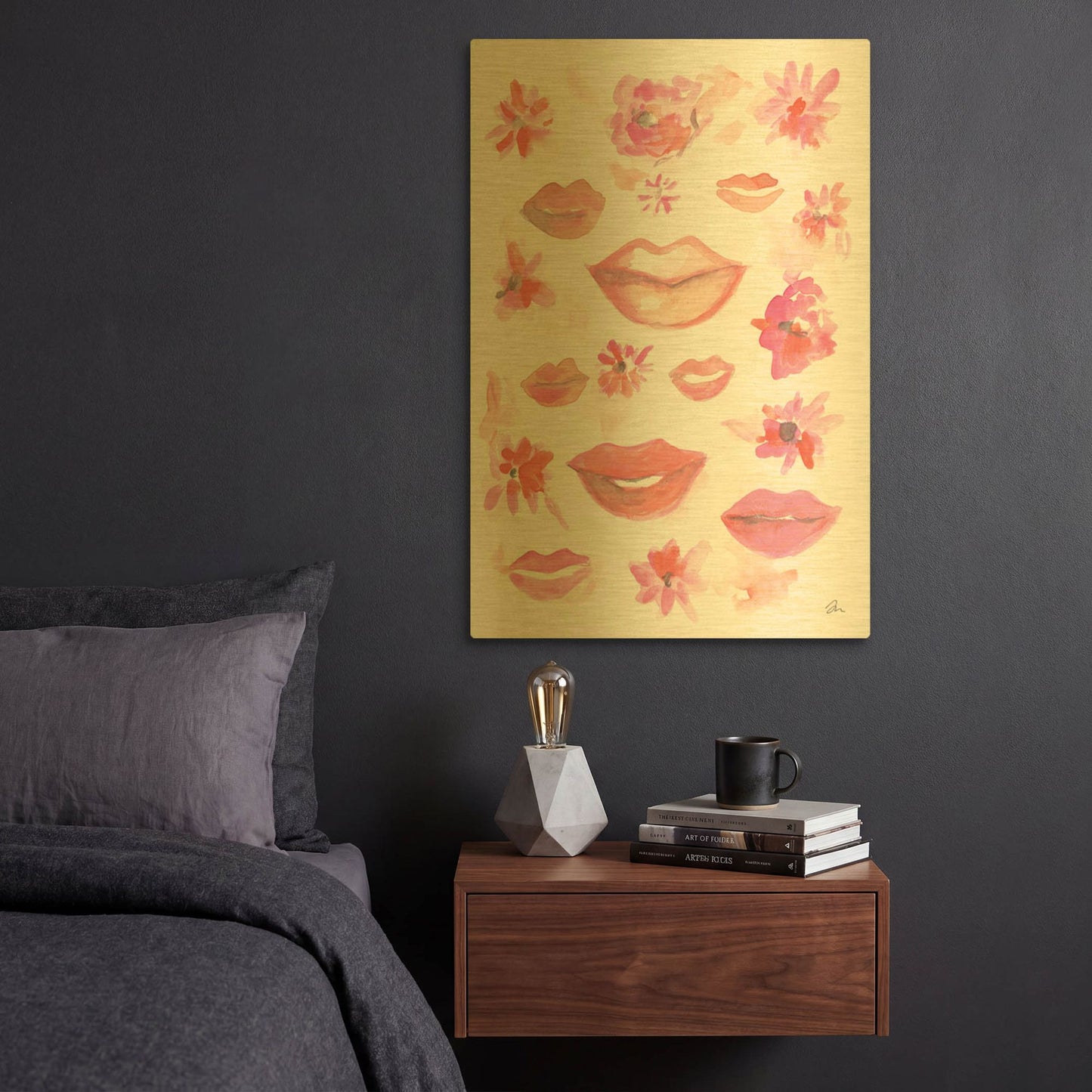 'Lips' By Jessica Mingo Gold Metal Wall Art