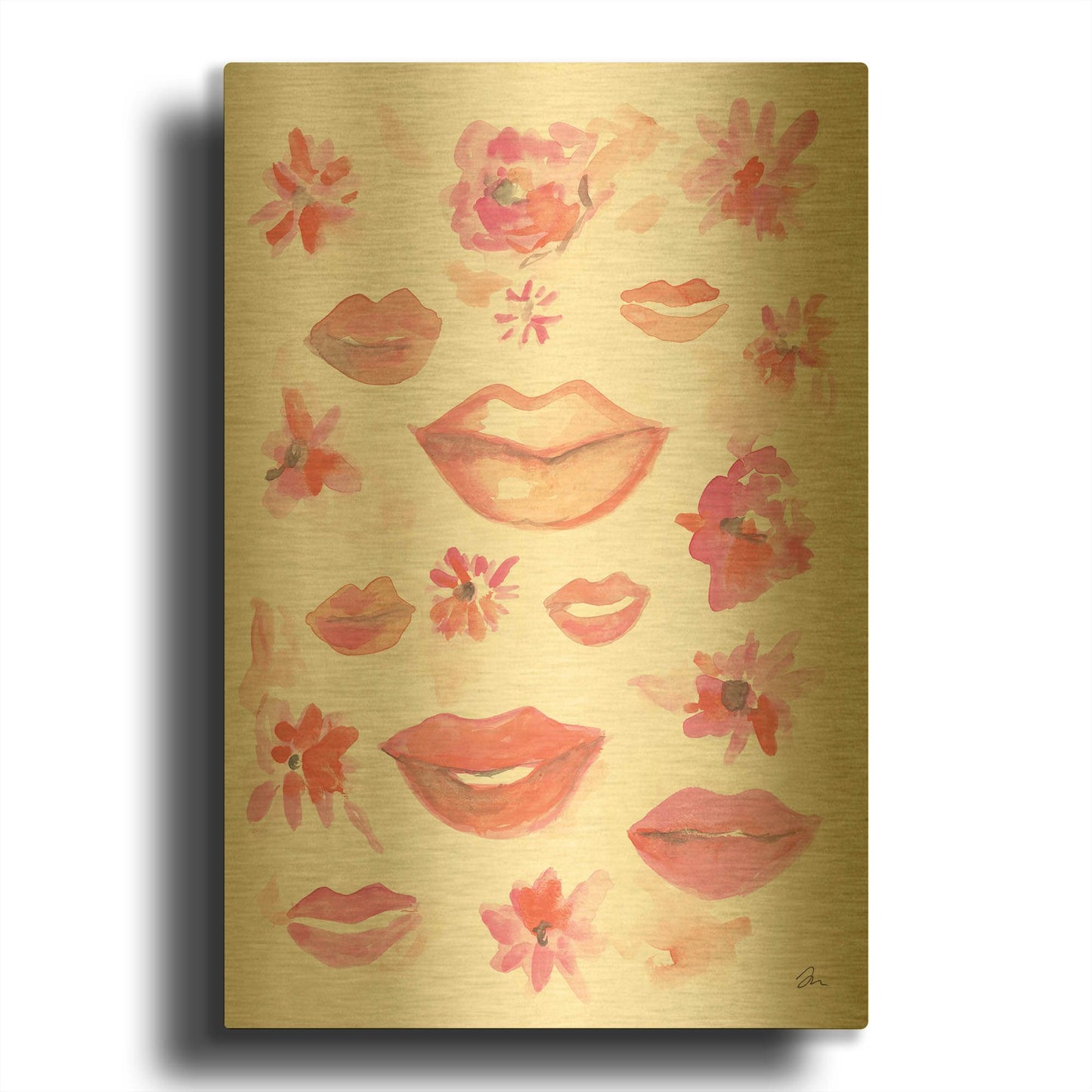 'Lips' By Jessica Mingo Gold Metal Wall Art