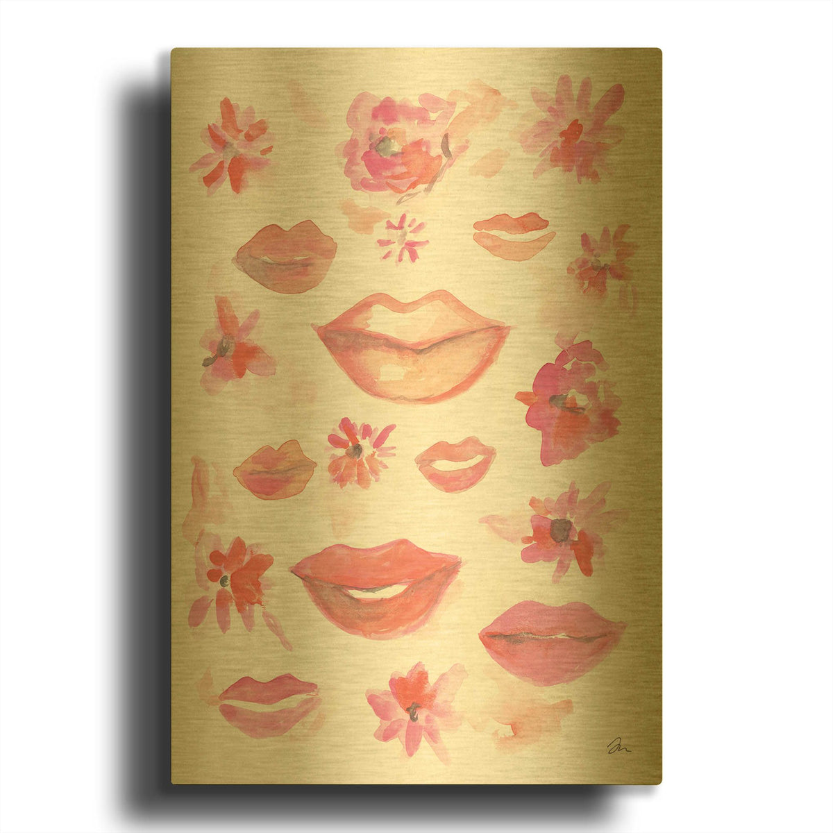 'Lips' By Jessica Mingo Gold Metal Wall Art