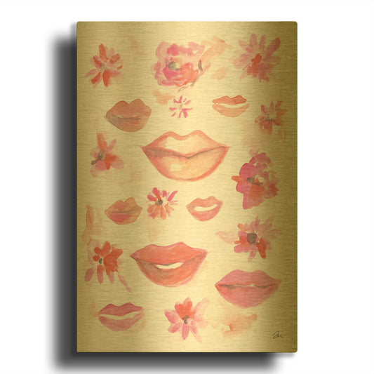 'Lips' By Jessica Mingo Gold Metal Wall Art