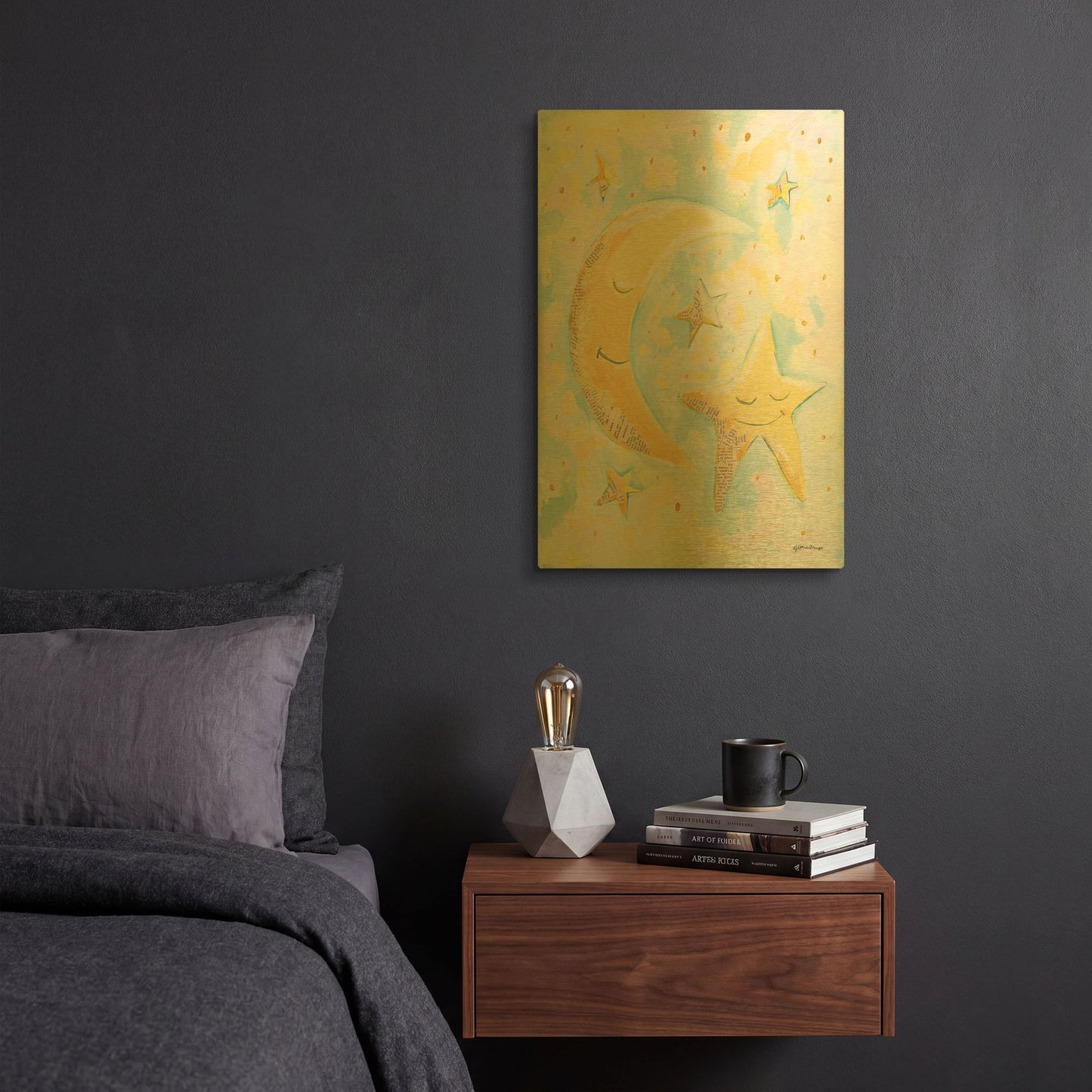 'Moon and Star Friends' By Jessica Mingo Gold Metal Wall Art