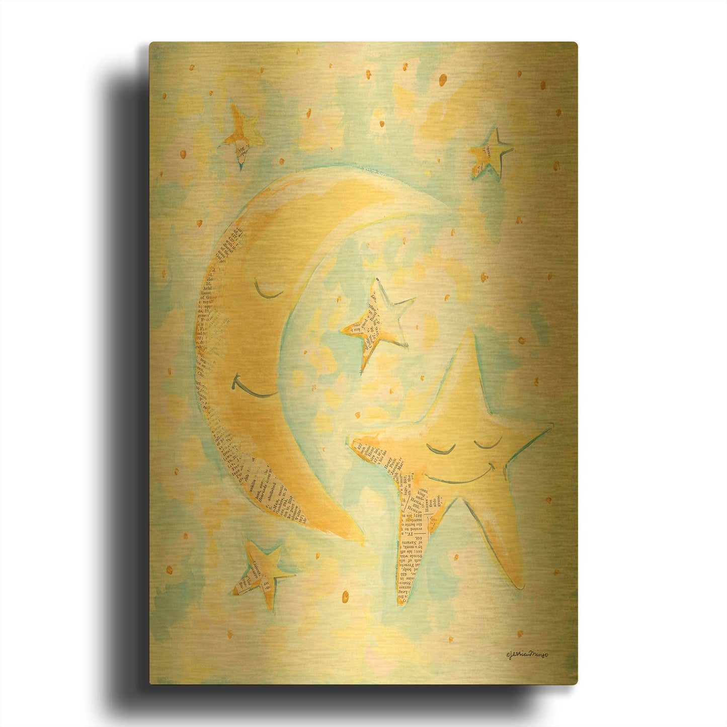 'Moon and Star Friends' By Jessica Mingo Gold Metal Wall Art
