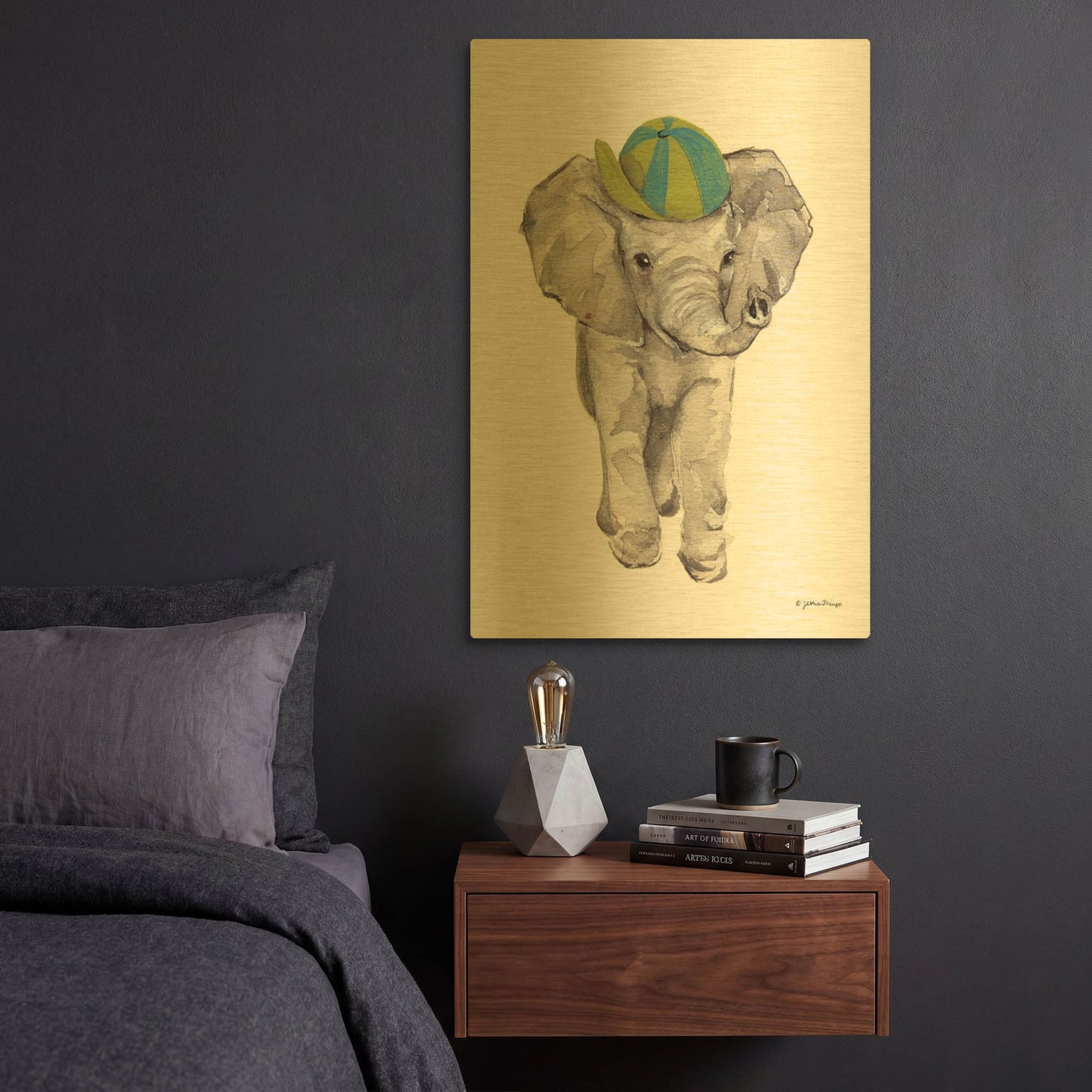 'Baby Elephant' By Jessica Mingo Gold Metal Wall Art