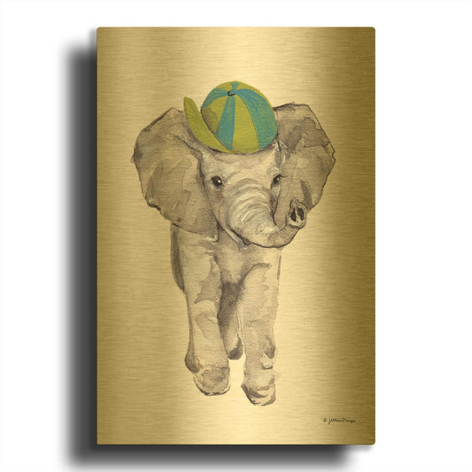 'Baby Elephant' By Jessica Mingo Gold Metal Wall Art
