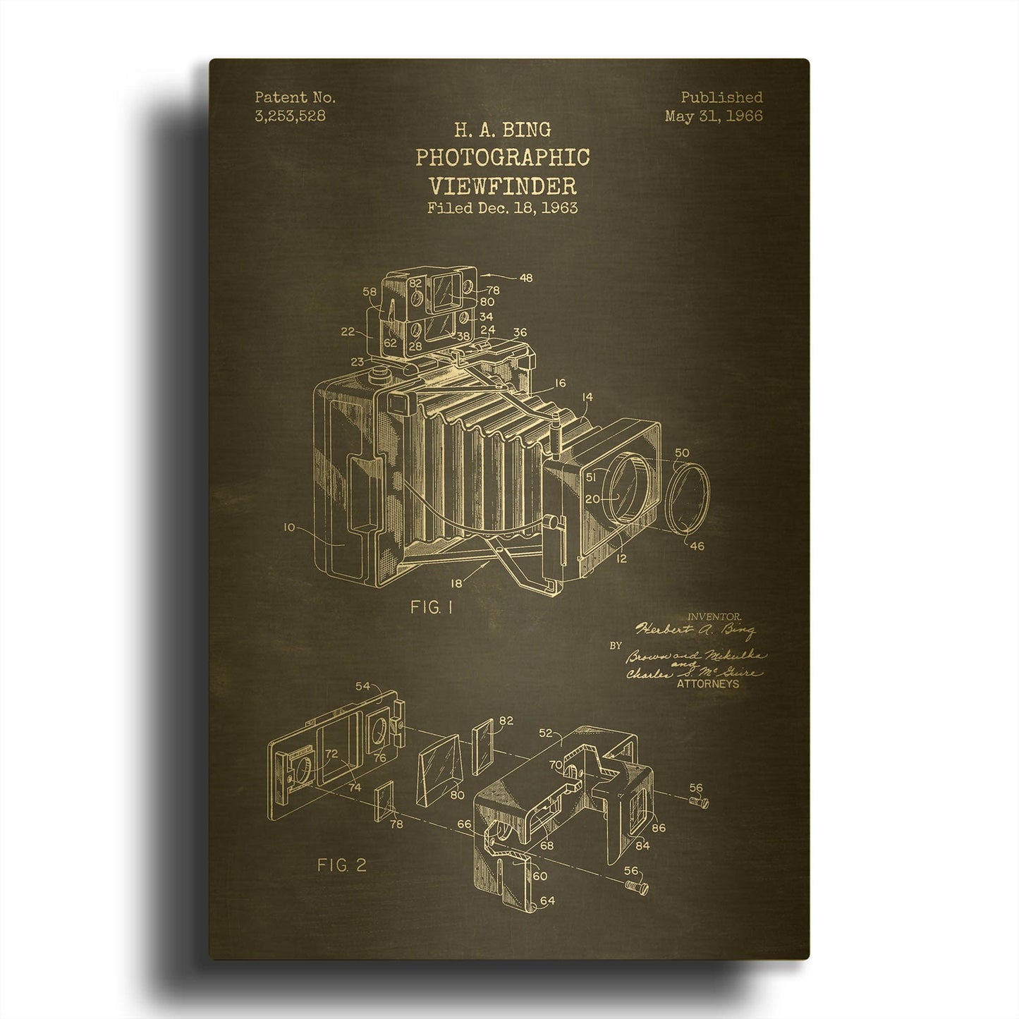 'Photographic Viewfinder Blueprint Patent Chalkboard' By LUXE Gold Metal Wall Art