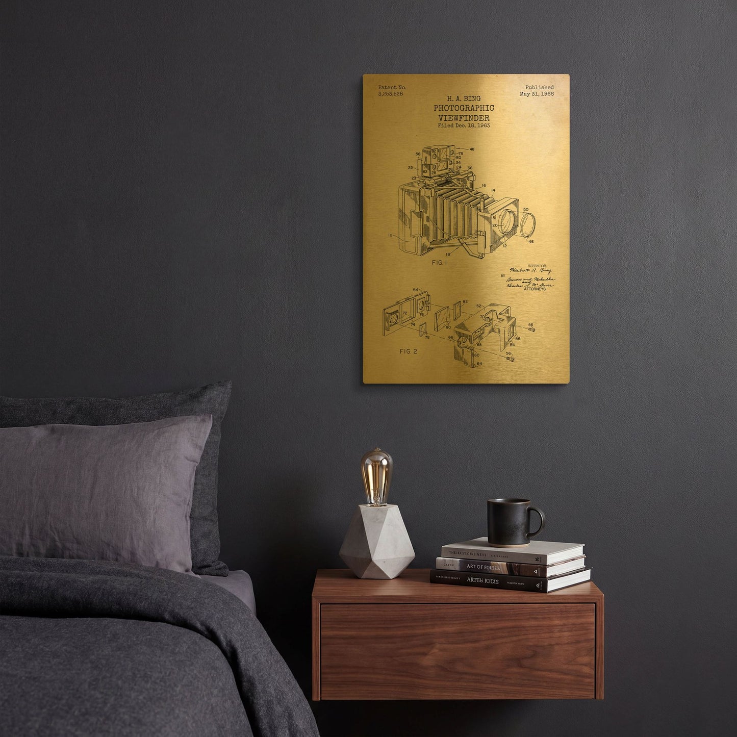 'Photographic Viewfinder Blueprint Patent Parchment' By LUXE Gold Metal Wall Art