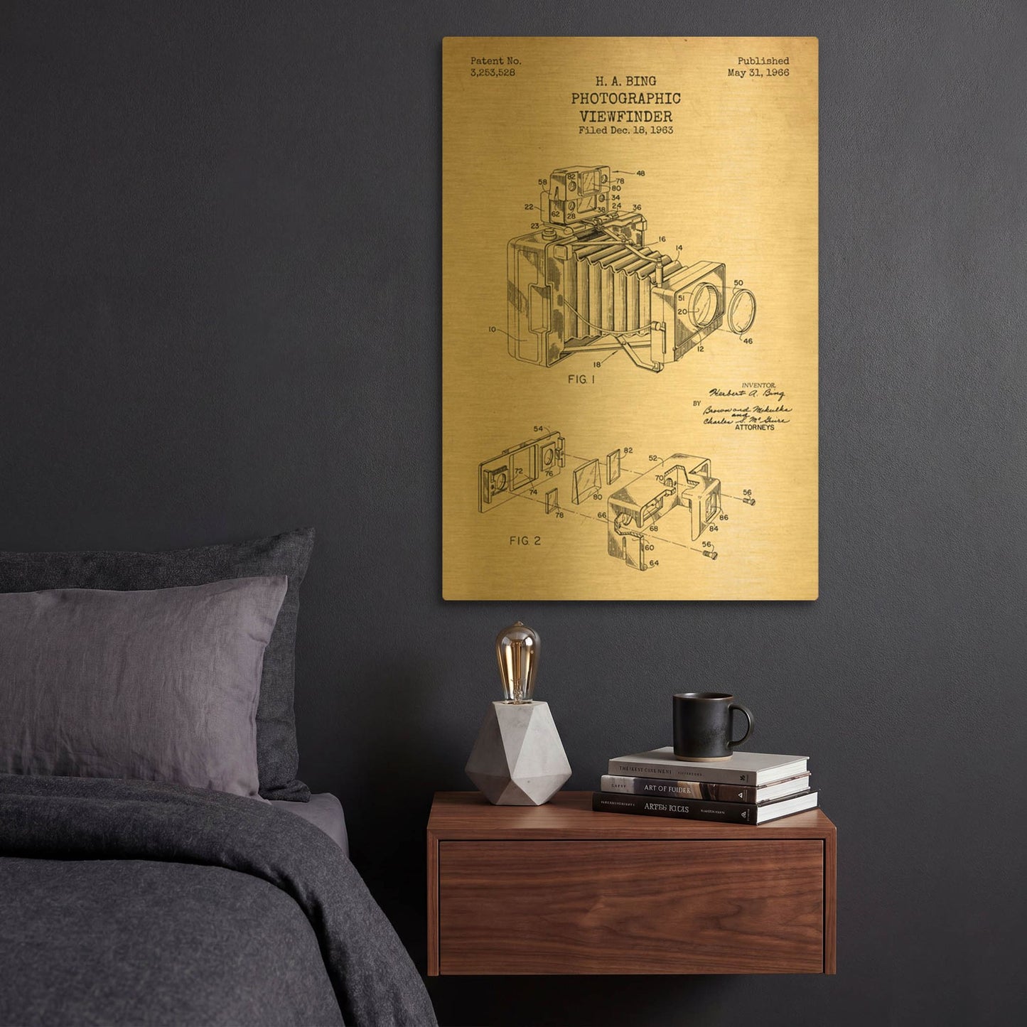 'Photographic Viewfinder Blueprint Patent Parchment' By LUXE Gold Metal Wall Art