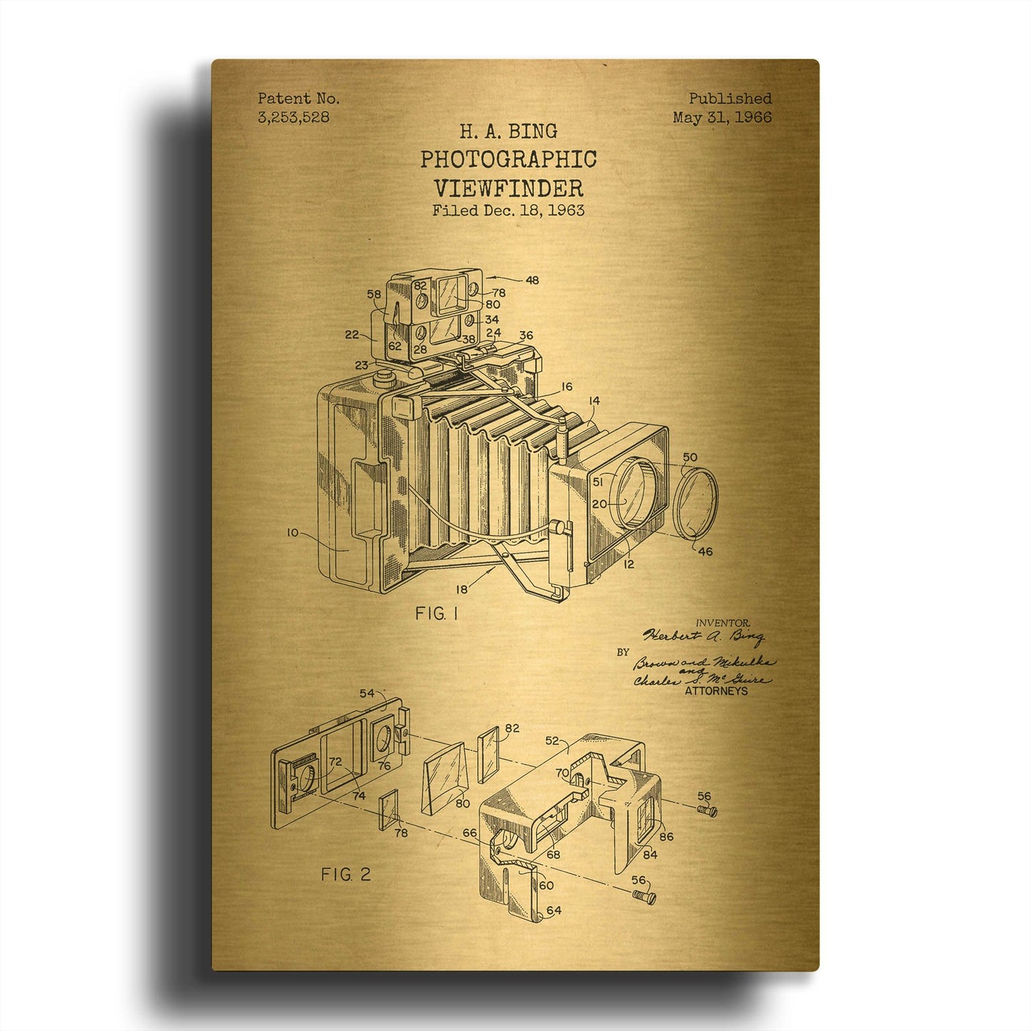 'Photographic Viewfinder Blueprint Patent Parchment' By LUXE Gold Metal Wall Art