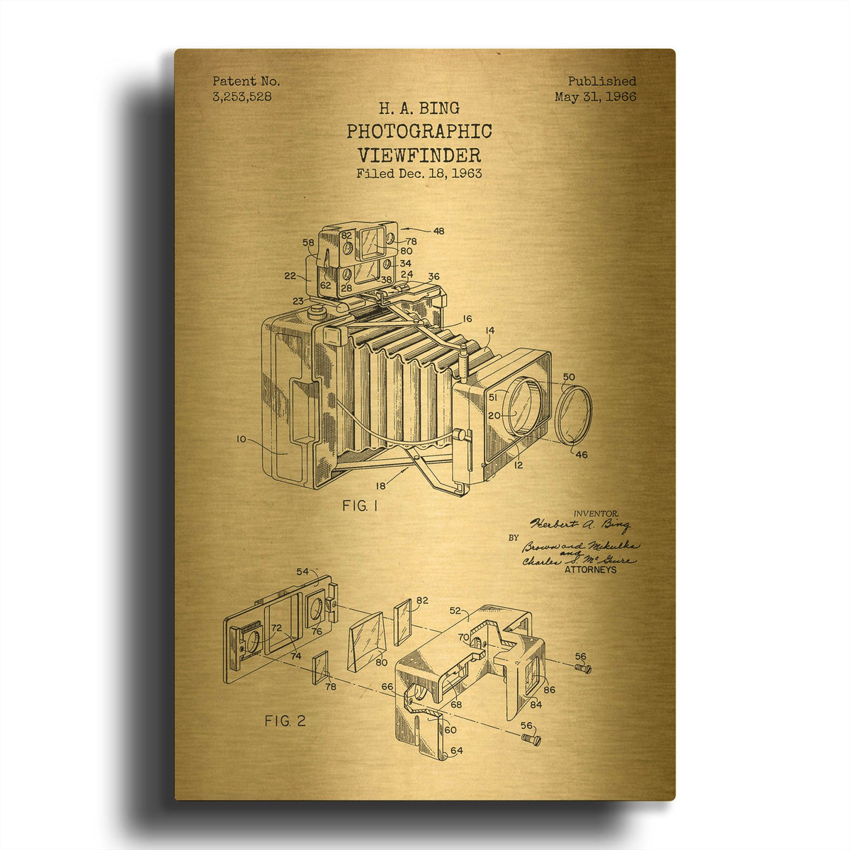 'Photographic Viewfinder Blueprint Patent Parchment' By LUXE Gold Metal Wall Art