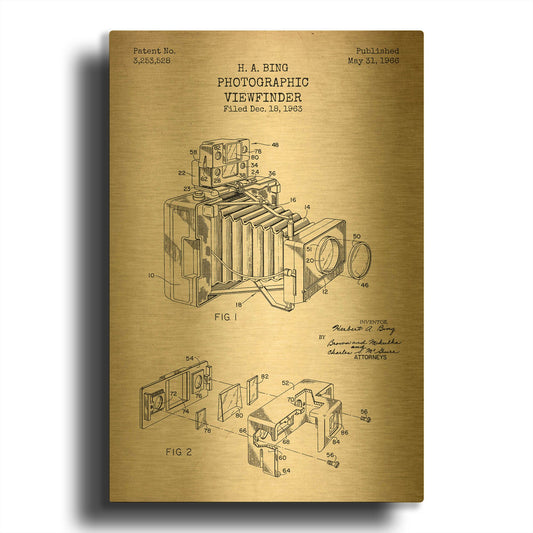 'Photographic Viewfinder Blueprint Patent Parchment' By LUXE Gold Metal Wall Art