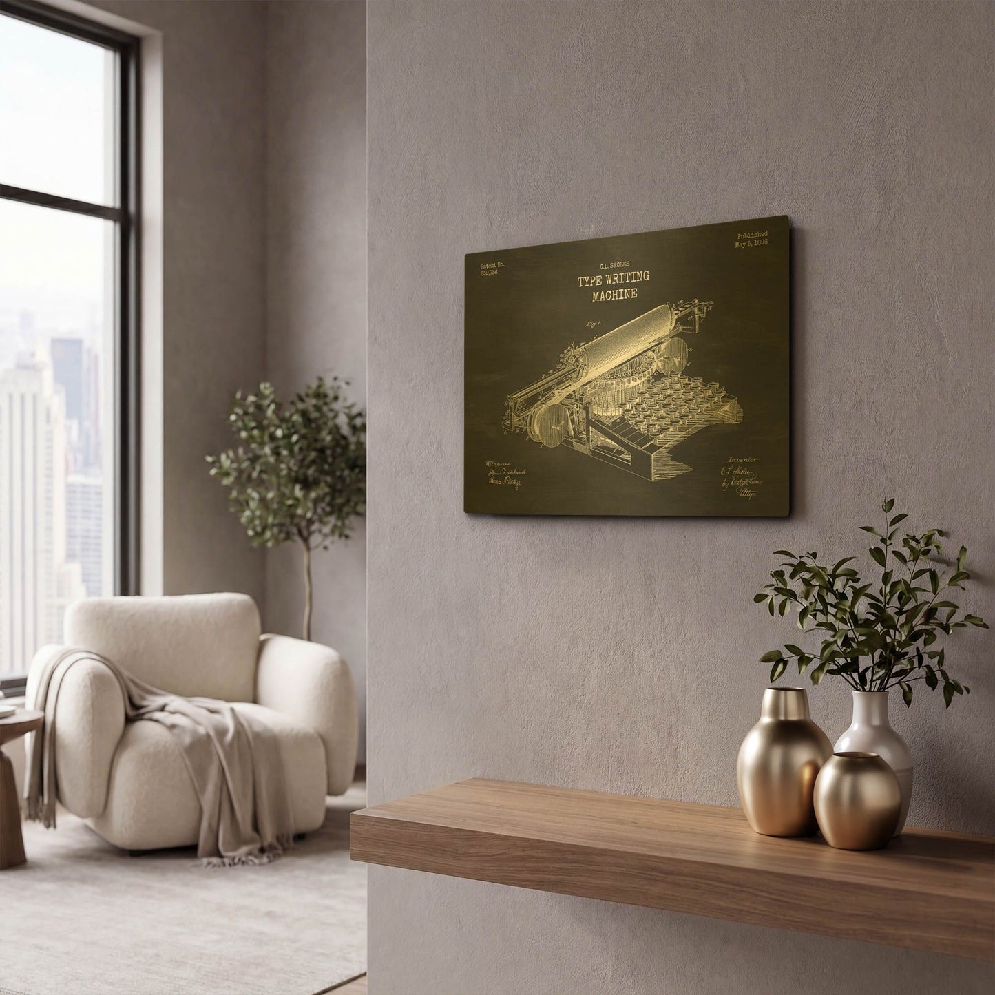 'Type Writing Machine Blueprint Patent Chalkboard' By LUXE Gold Metal Wall Art