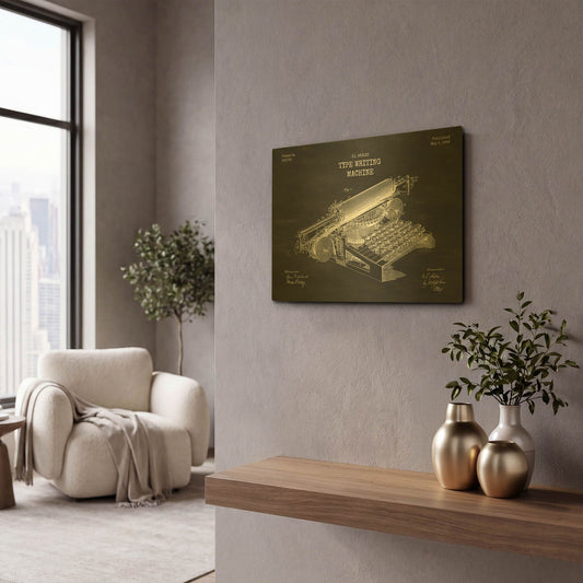 'Type Writing Machine Blueprint Patent Chalkboard' By LUXE Gold Metal Wall Art